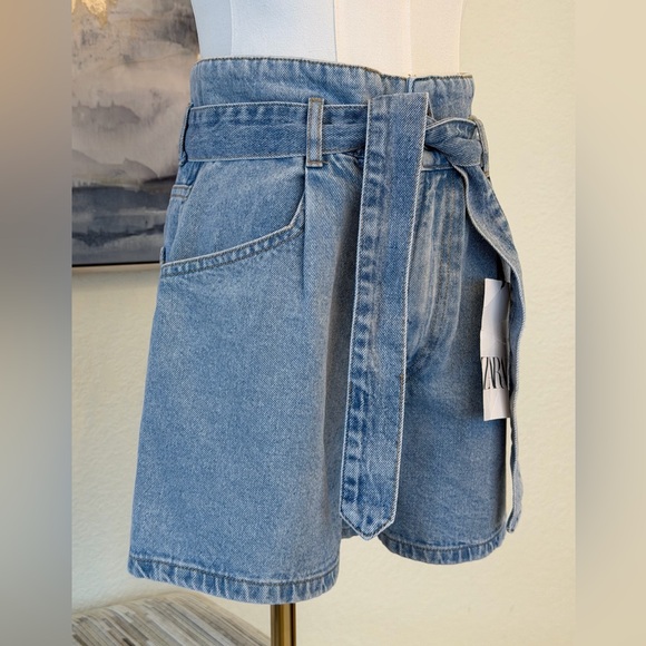 NWT Zara Women's High Rise Light Blue Denim Shorts - Picture 6 of 11